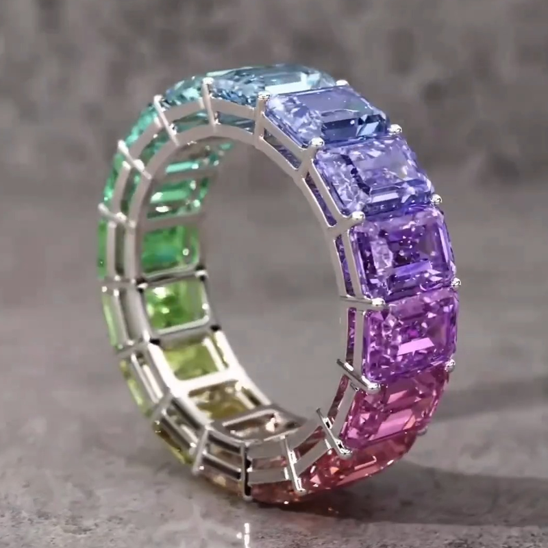 Rainbow Eternity Band In Sterling Silver shine of diamond