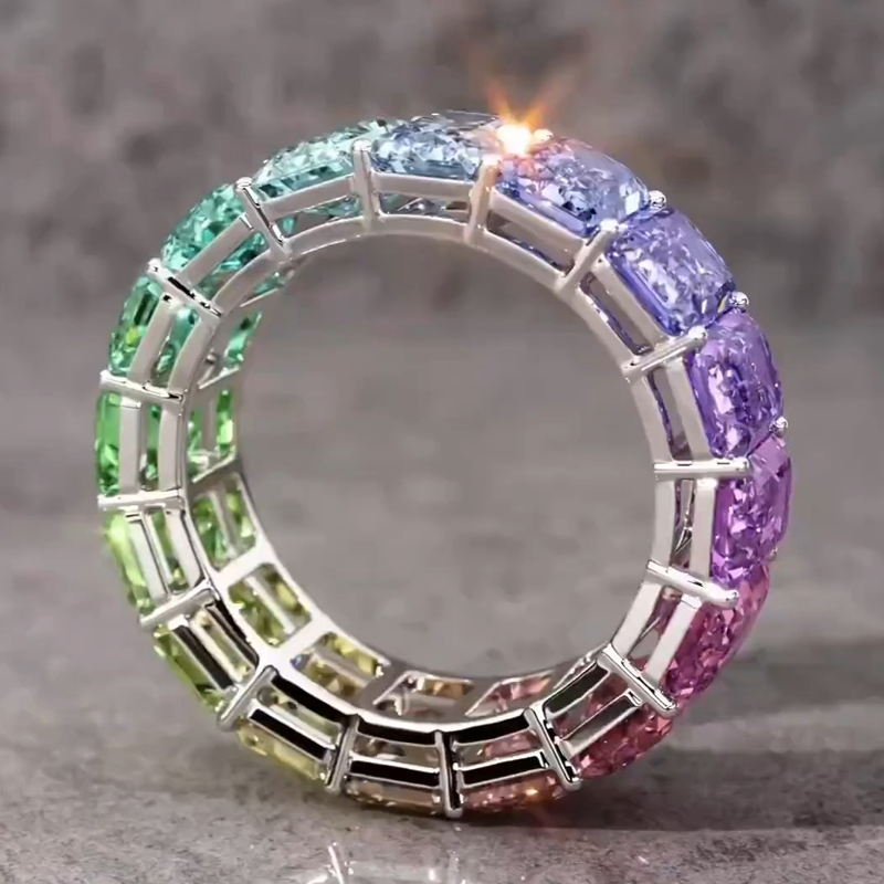 Rainbow Eternity Band In Sterling Silver shine of diamond