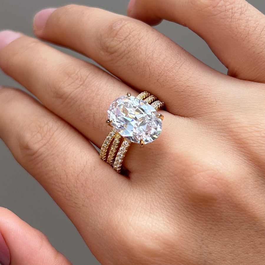 2PC Oval Cut Golden Tone Sterling Silver Bridal Set Shineofdiamond