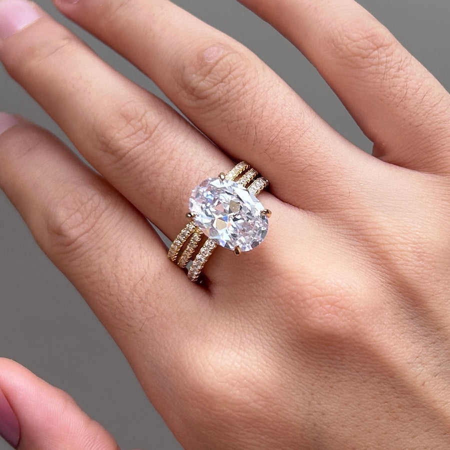 2PC Oval Cut Golden Tone Sterling Silver Bridal Set Shineofdiamond