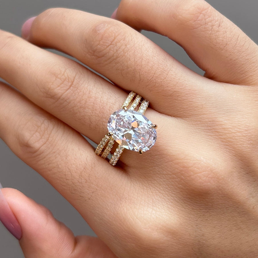 2PC Oval Cut Golden Tone Sterling Silver Bridal Set Shineofdiamond