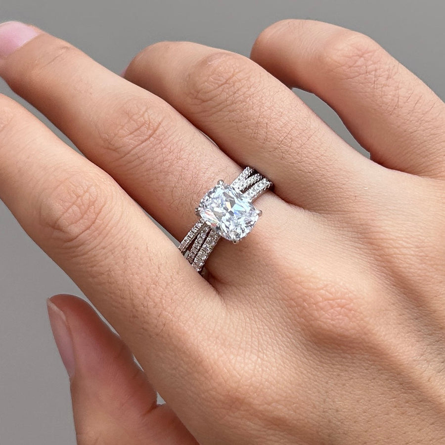 2PC Cushion Cut Bridal Set In Sterling Silver Shineofdiamond