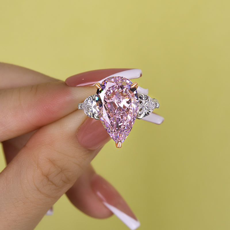 Stunning Pear Cut Pink Three Stone Engagement Ring Shineofdiamond