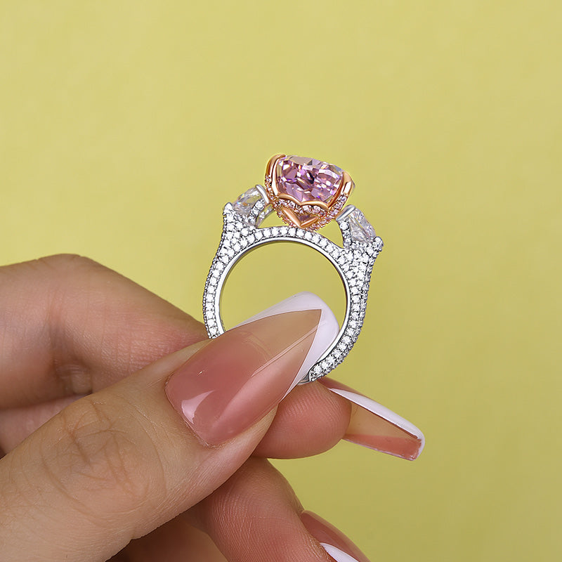 Stunning Pear Cut Pink Three Stone Engagement Ring Shineofdiamond