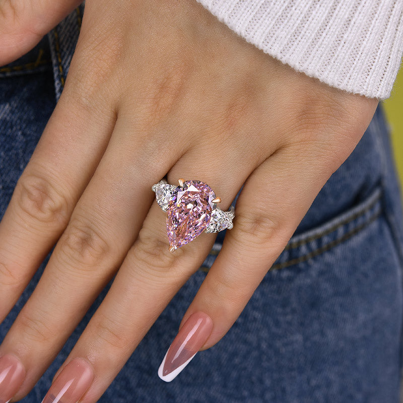 Stunning Pear Cut Pink Three Stone Engagement Ring Shineofdiamond