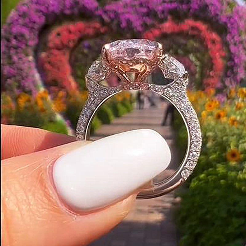 Stunning Pear Cut Pink Three Stone Engagement Ring Shineofdiamond