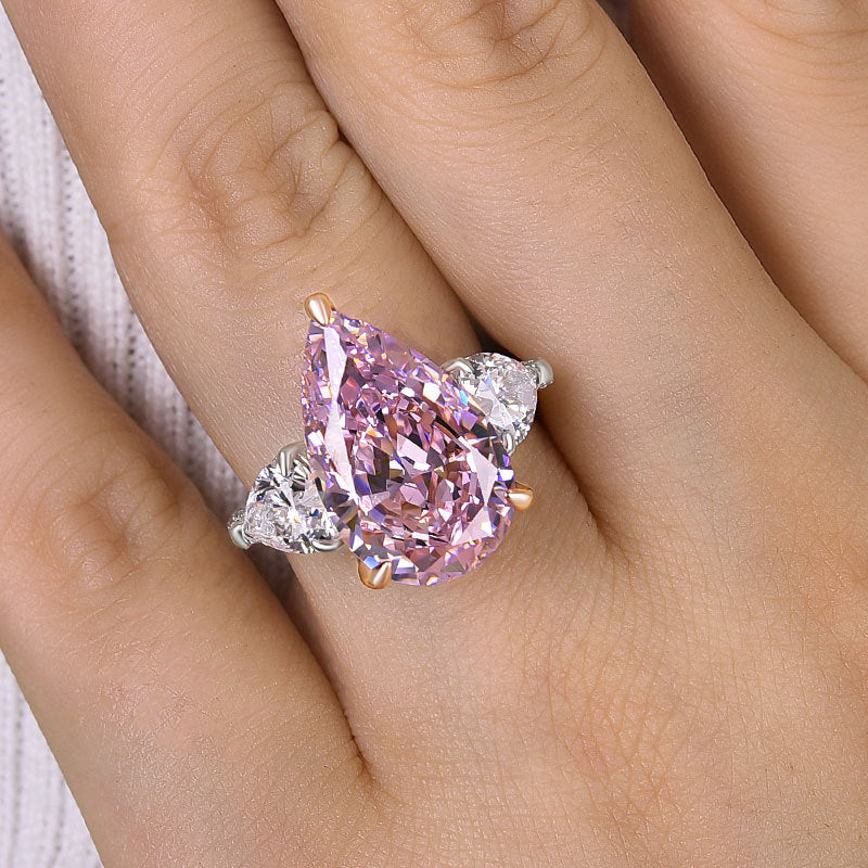 Stunning Pear Cut Pink Three Stone Engagement Ring Shineofdiamond