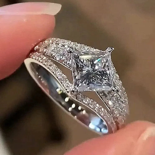 Sparkling Princess Cut Engagement Ring In Sterling Silver Shineofidamond