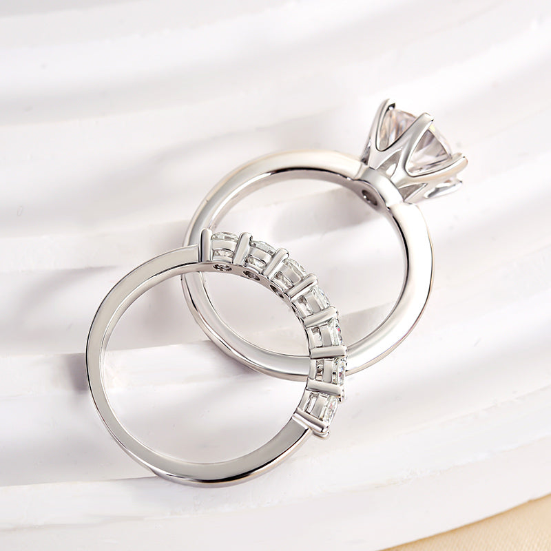 Classic Round Cut 6 Prong Bridal Set In Sterling Silver shineofdiamond