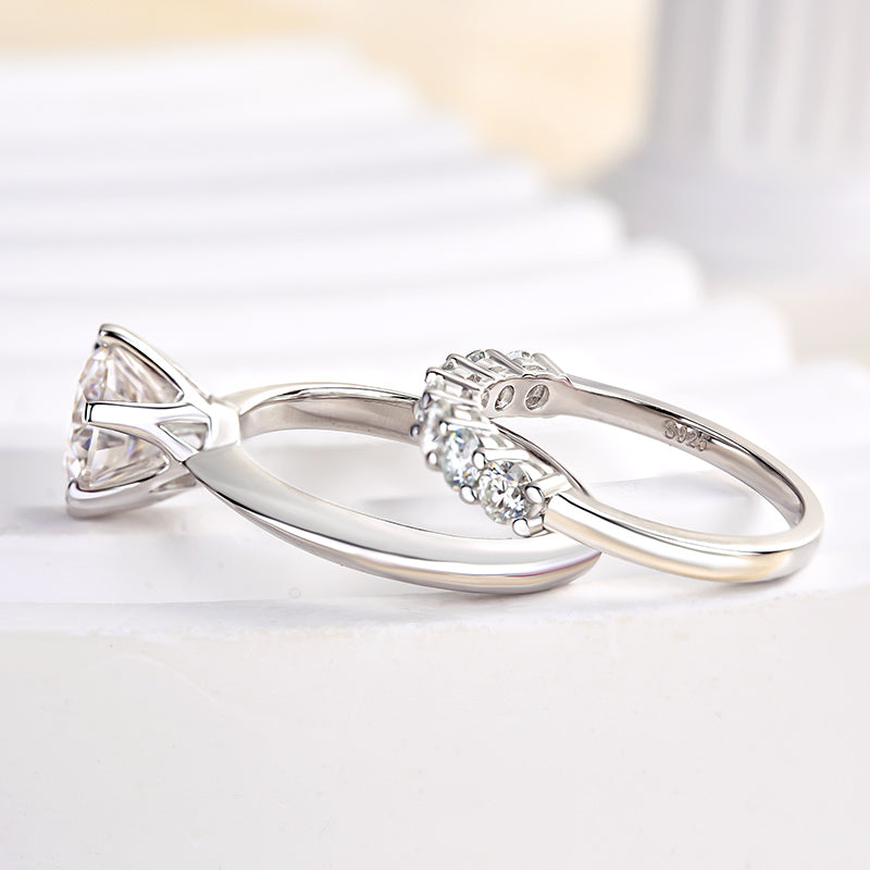 Classic Round Cut 6 Prong Bridal Set In Sterling Silver shineofdiamond