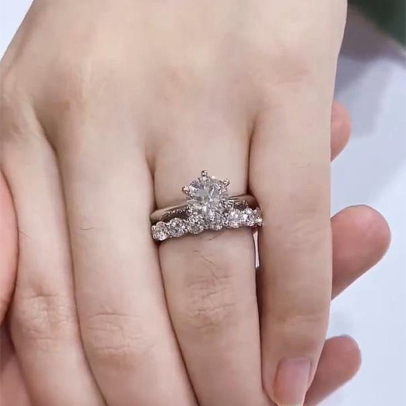 Classic Round Cut 6 Prong Bridal Set In Sterling Silver shineofdiamond