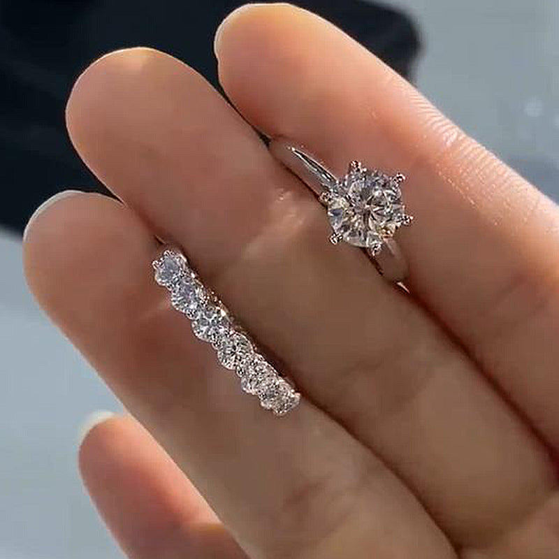 Classic Round Cut 6 Prong Bridal Set In Sterling Silver shineofdiamond