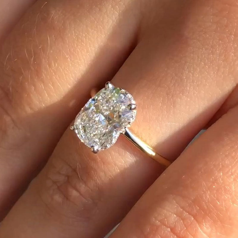 Elegant Elongated Cushion Cut Sterling Silver Engagement Ring With Hidden Halo shineofdiamond