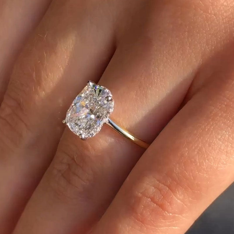 Elegant Elongated Cushion Cut Sterling Silver Engagement Ring With Hidden Halo shineofdiamond