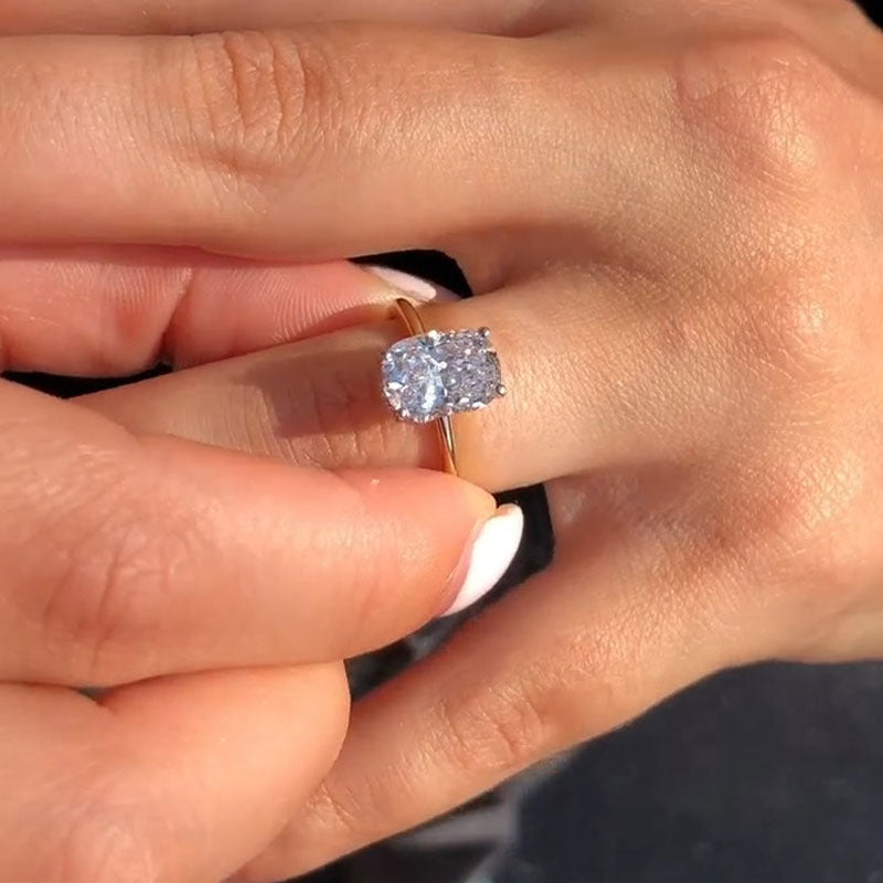Elegant Elongated Cushion Cut Sterling Silver Engagement Ring With Hidden Halo shineofdiamond