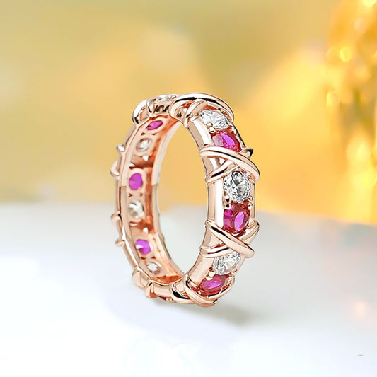 X-Shape Two Tone Sterling Silver Wedding Band shineofdiamond