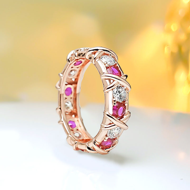 X-Shape Two Tone Sterling Silver Wedding Band shineofdiamond
