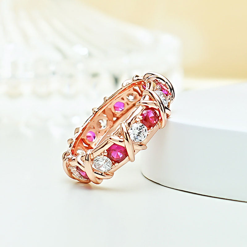 X-Shape Two Tone Sterling Silver Wedding Band shineofdiamond