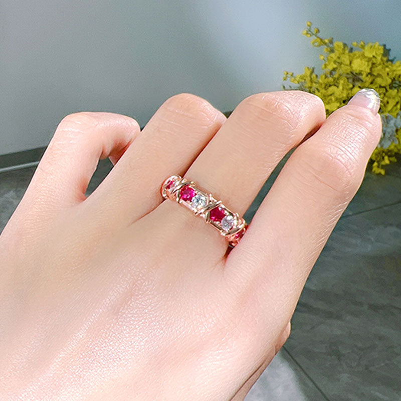 X-Shape Two Tone Sterling Silver Wedding Band shineofdiamond