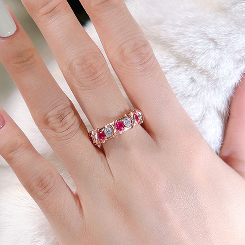 X-Shape Two Tone Sterling Silver Wedding Band shineofdiamond