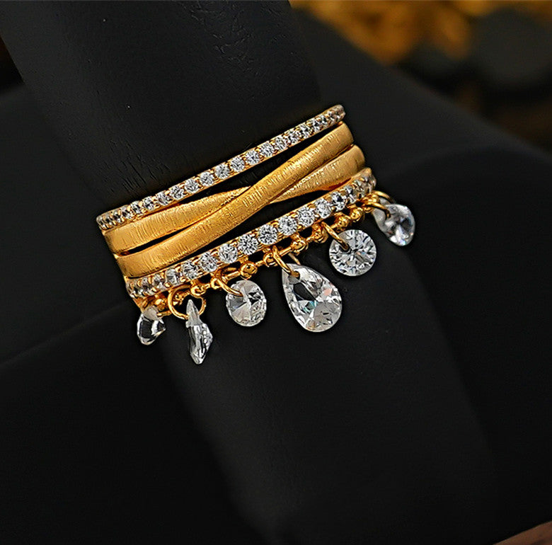 Vintage High-End Feel Drop Tassel Sterling Silver Ring shine of diamond