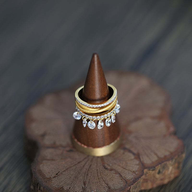 Vintage High-End Feel Drop Tassel Sterling Silver Ring shine of diamond
