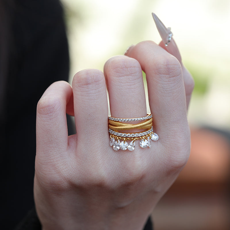 Vintage High-End Feel Drop Tassel Sterling Silver Ring shine of diamond