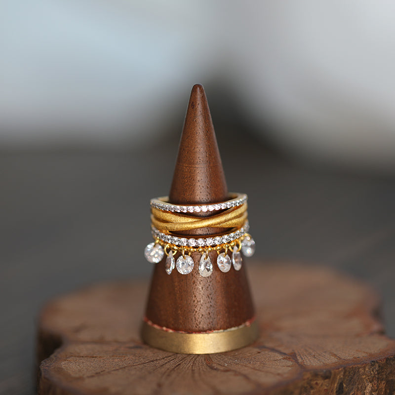 Vintage High-End Feel Drop Tassel Sterling Silver Ring shine of diamond