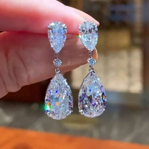 Pear Cut Sterling Silver Drop Earrings Shineofdiamond