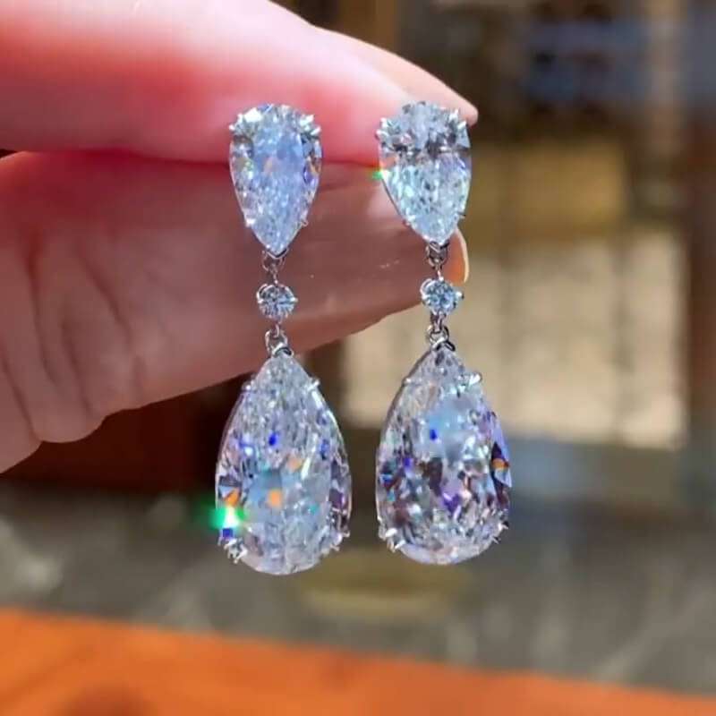 Pear Cut Sterling Silver Drop Earrings Shineofdiamond
