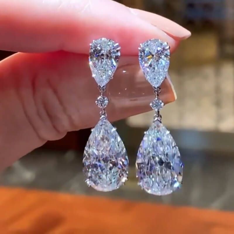 Pear Cut Sterling Silver Drop Earrings Shineofdiamond
