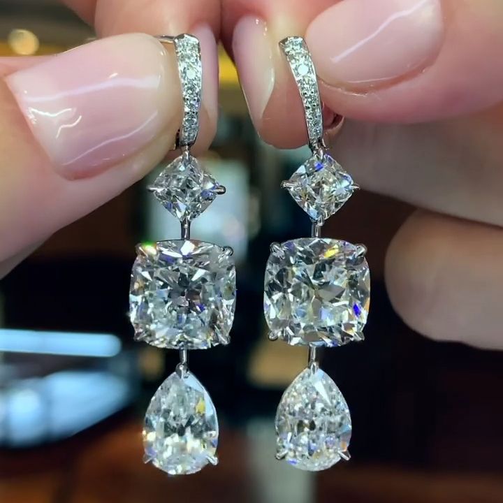 Antique Cushion & Pear Cut Sterling Silver Drop Earrings Shineofdiamond