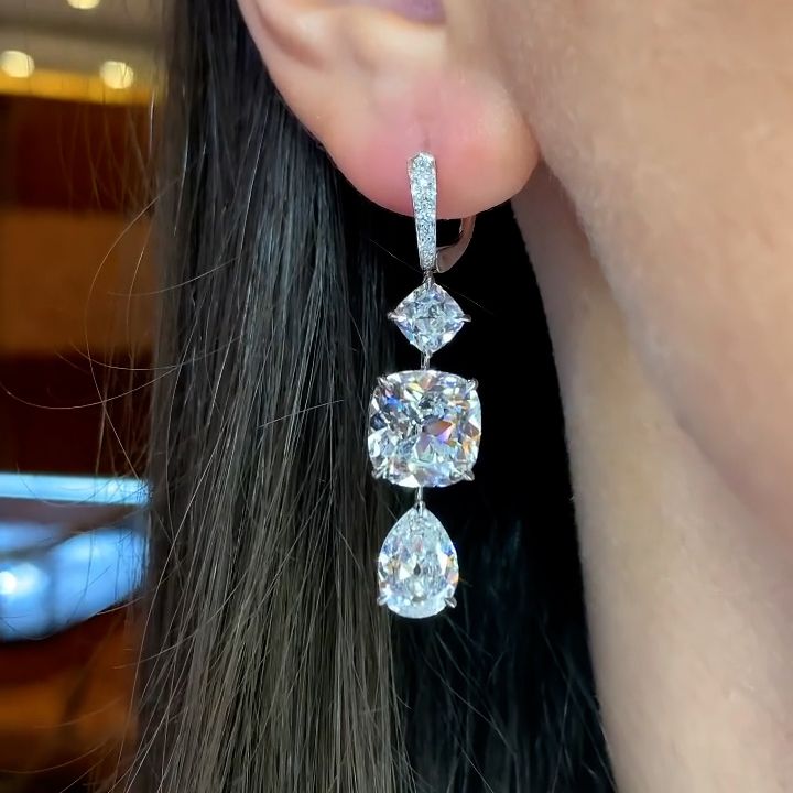 Antique Cushion & Pear Cut Sterling Silver Drop Earrings Shineofdiamond