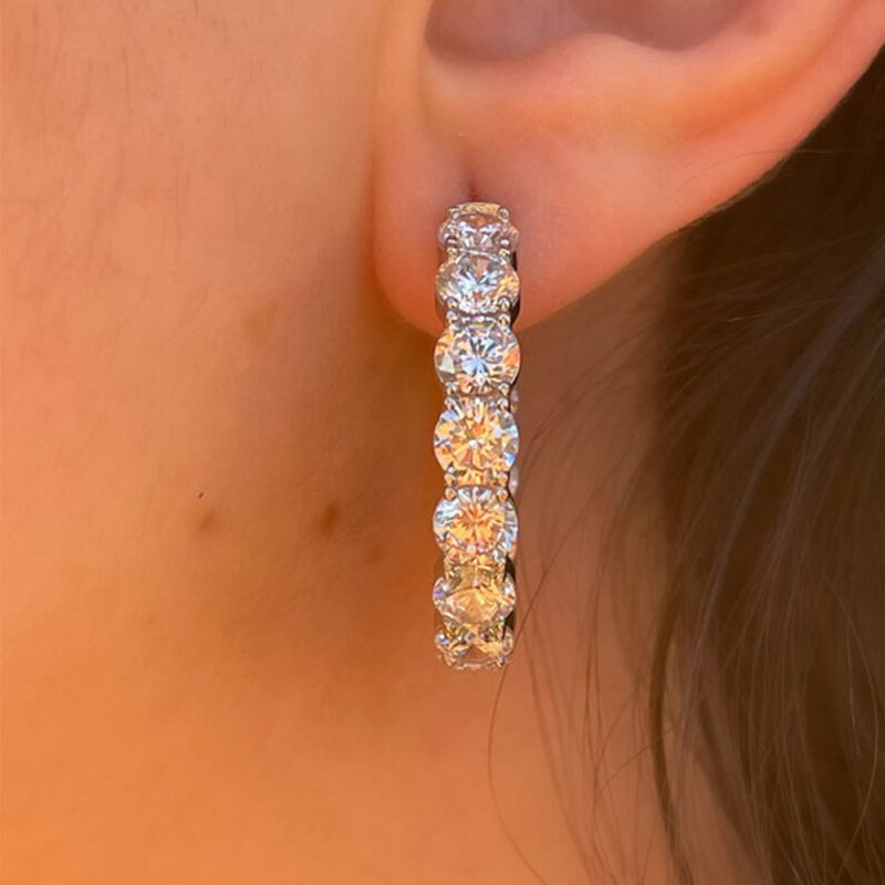 Classic Round Cut Sterling Silver Hoop Earrings For Women Shineofdiamond