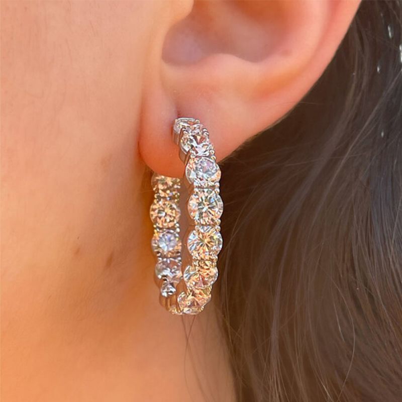 Classic Round Cut Sterling Silver Hoop Earrings For Women Shineofdiamond