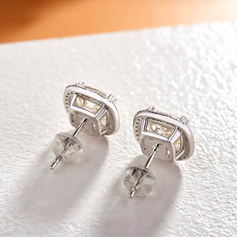 Sparkle Halo Cushion Cut Stud Earrings In Sterling Silver Shineofdiamond