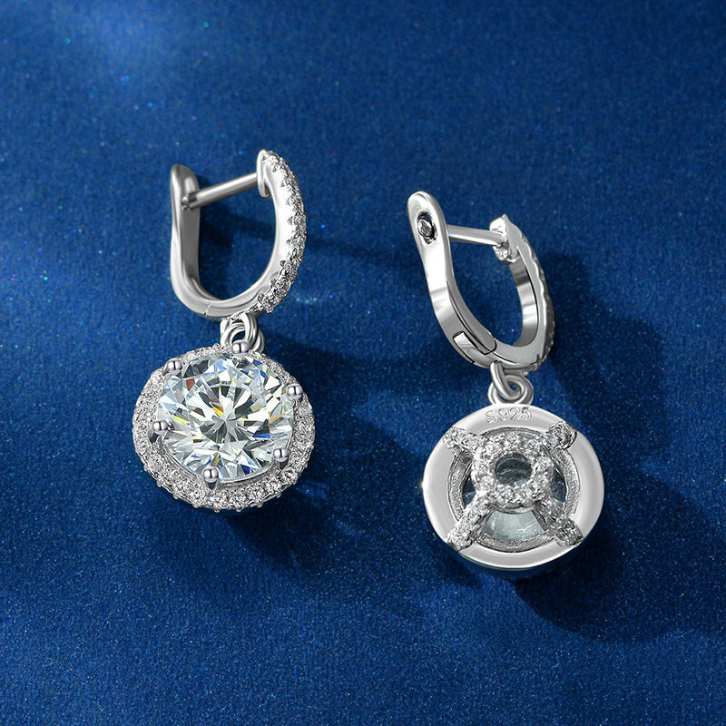Classic Halo Round Cut Drop Earrings In Sterling Silver Shineofdiamond