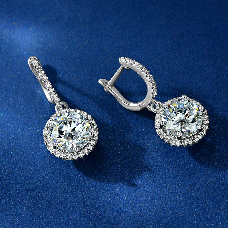 Classic Halo Round Cut Drop Earrings In Sterling Silver Shineofdiamond