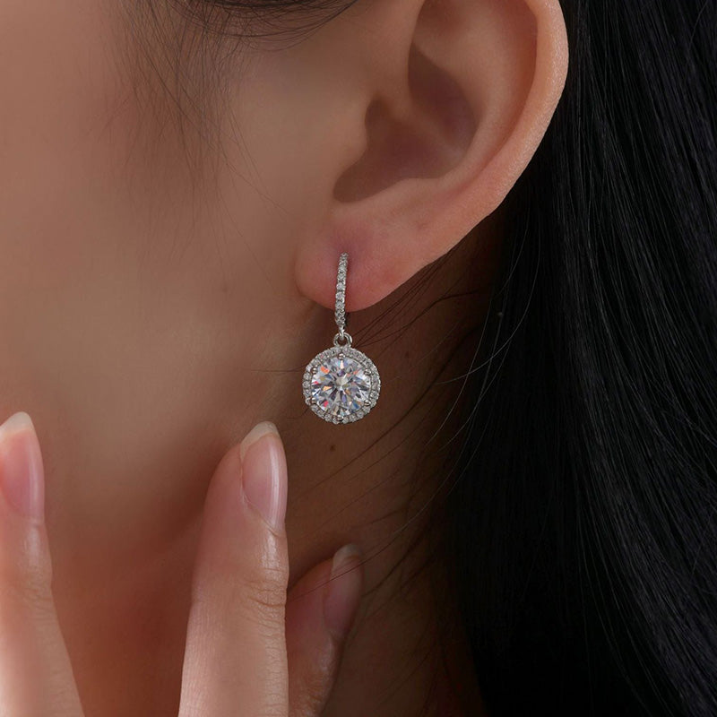 Classic Halo Round Cut Drop Earrings In Sterling Silver Shineofdiamond