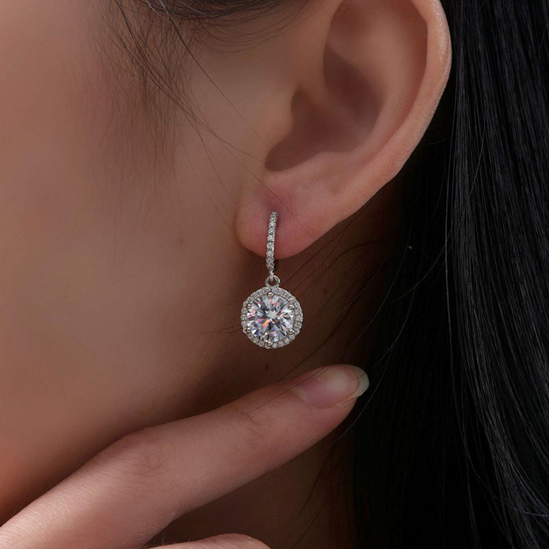 Classic Halo Round Cut Drop Earrings In Sterling Silver Shineofdiamond