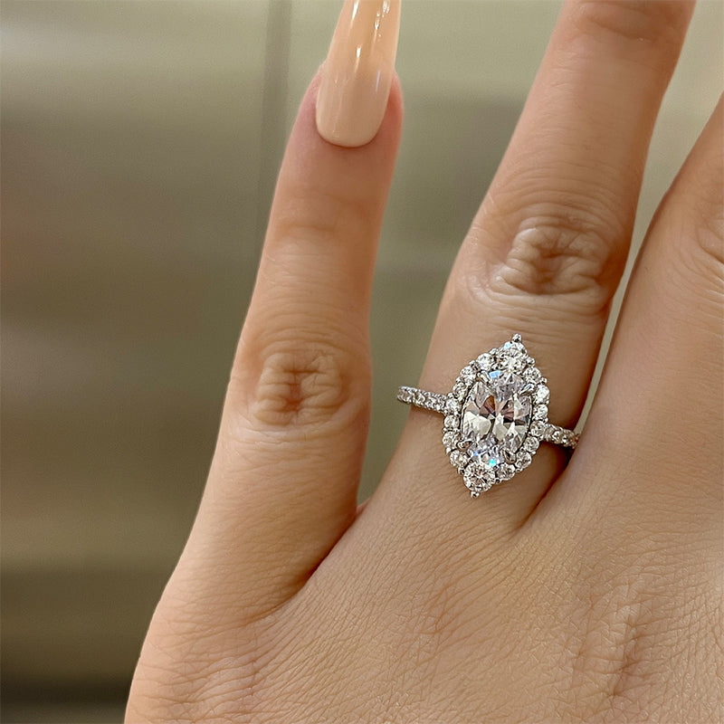 Oval Cut Halo Bridal Set Ring Insert In Sterling Silver shineofdiamond