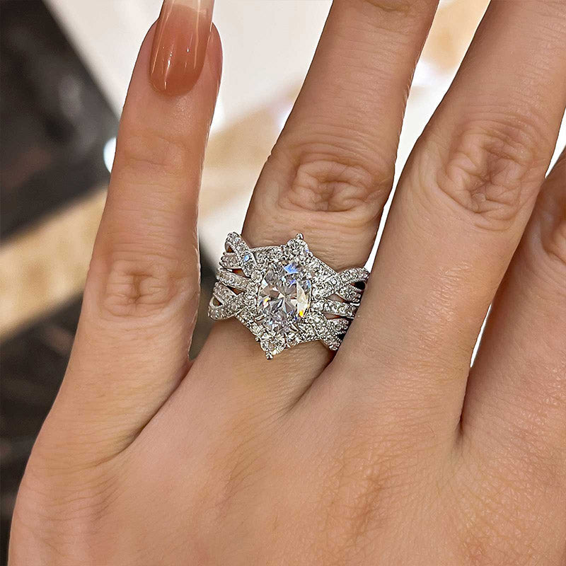 Oval Cut Halo Bridal Set Ring Insert In Sterling Silver shineofdiamond