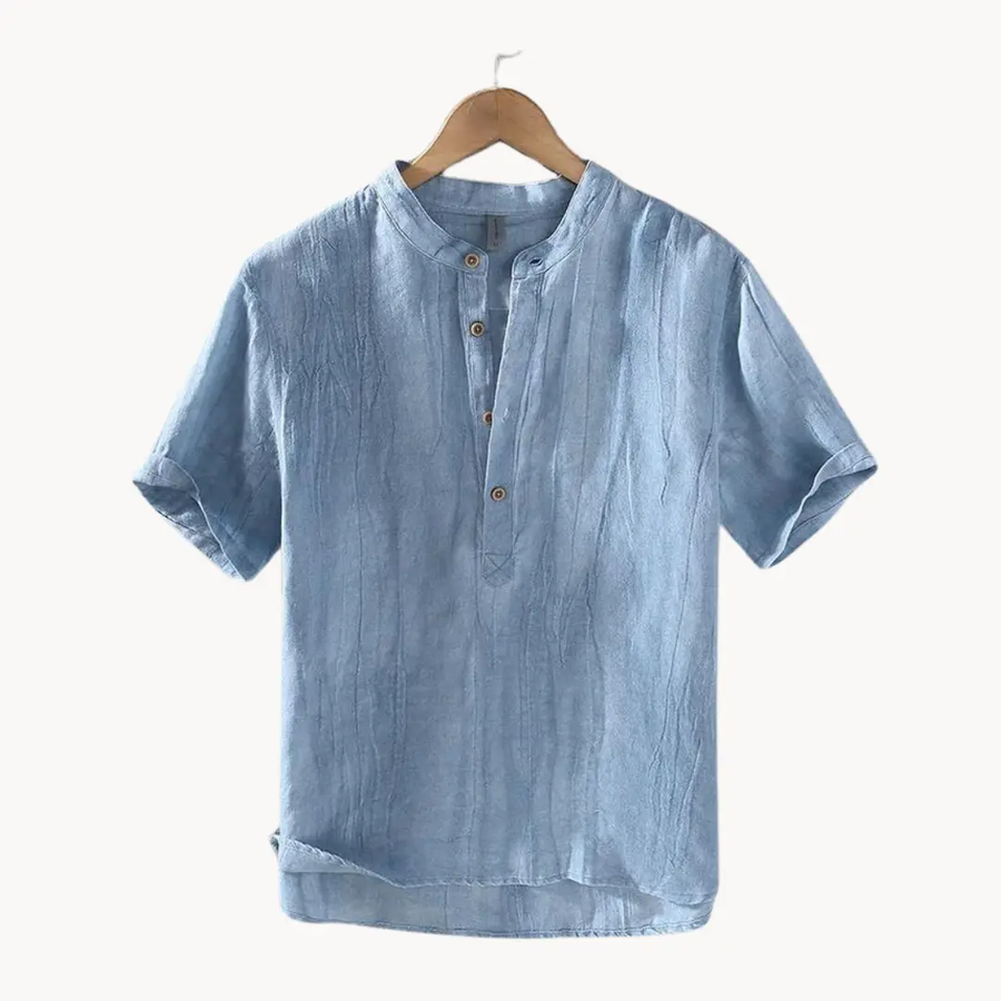 Ocean Blue Pure Linen Button-Down - Shirt CAAYWORLD
