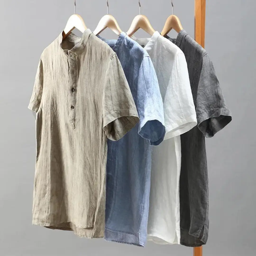 Ocean Blue Pure Linen Button-Down - Shirt CAAYWORLD