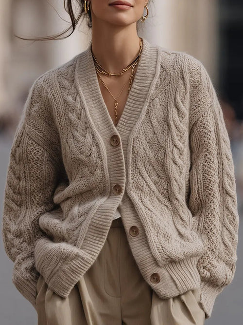Oversized Chunky Cable Knit Button-Front - Cardigan CAAYWORLD