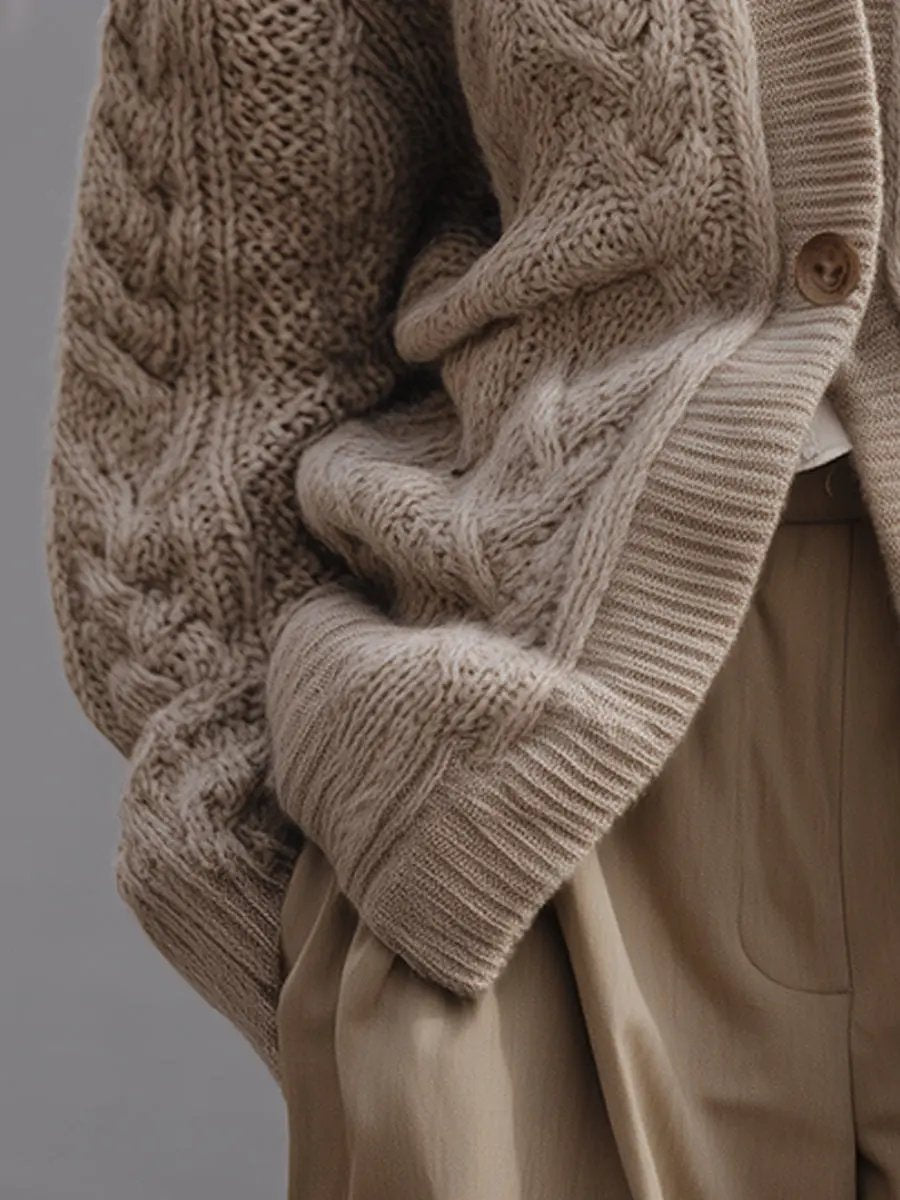 Oversized Chunky Cable Knit Button-Front - Cardigan CAAYWORLD