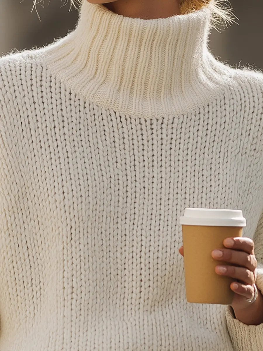 Oversized Cream Knit Turtleneck - Sweater CAAYWORLD