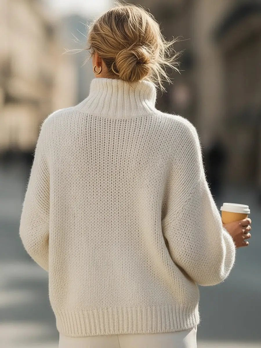Oversized Cream Knit Turtleneck - Sweater CAAYWORLD