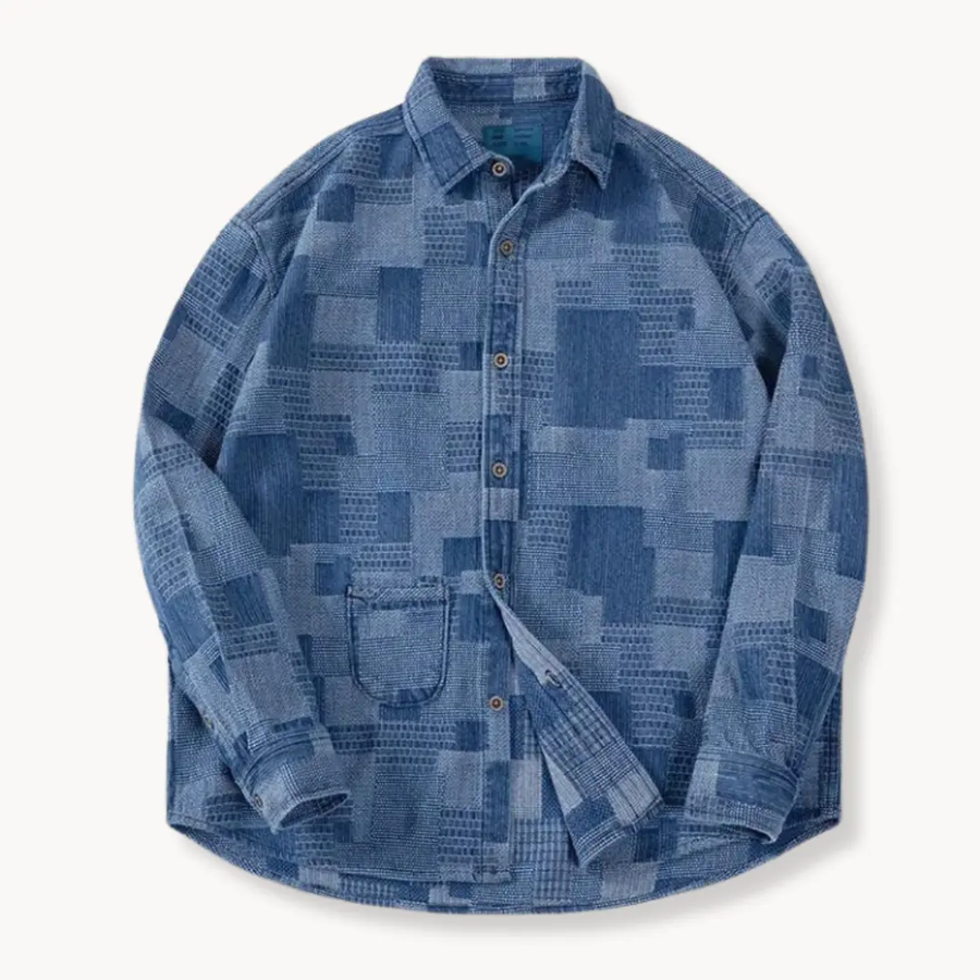Oversized Patchwork Denim Button-Down - Shirt CAAYWORLD