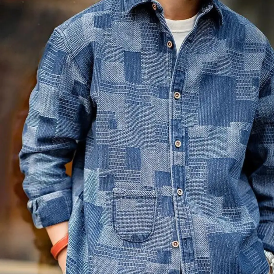 Oversized Patchwork Denim Button-Down - Shirt CAAYWORLD